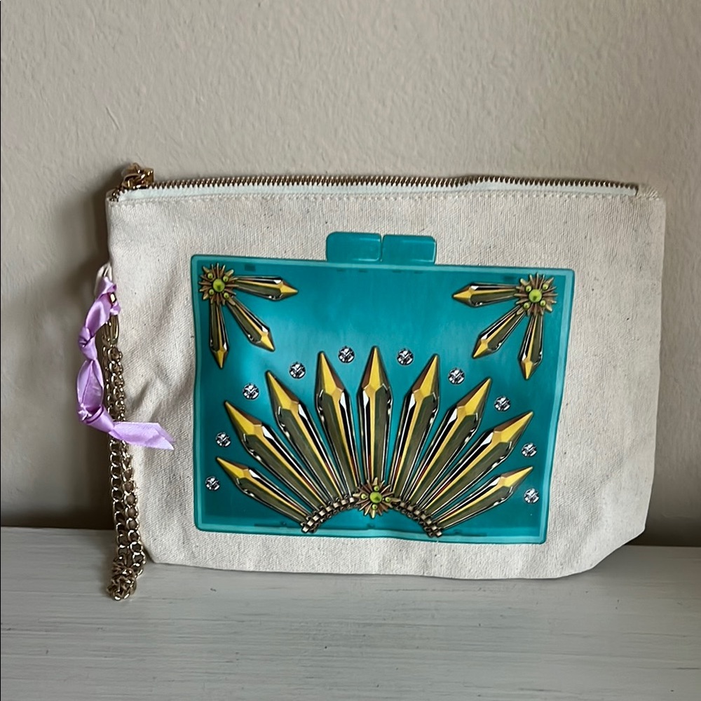 Thursday/Friday Embellished Canvas Clutch with Chain Strap
